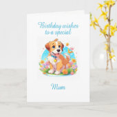 ムーム誕生日子犬 カード (黄色い花)