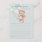 ムーム赤ちゃんシャワー用かわいいブルーベアーバルーンアドバイス エンクロージャーカード (正面)