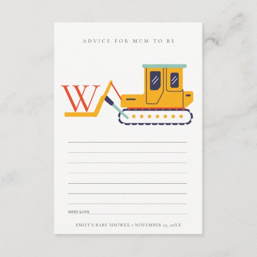 ムーム赤ちゃんシャワー用かわいいモノグラムフォークリフトアドバイス エンクロージャーカード (正面)