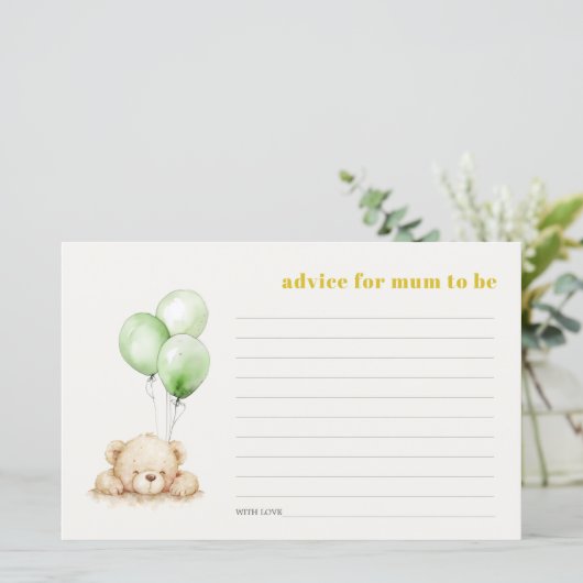 ムーム赤ちゃんシャワー用グリーンベアーバルーンアドバイス (スタンド正面)