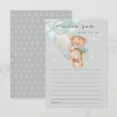 ムーム赤ちゃんシャワー用グレーブルーベアーバルーンアドバイス エンクロージャーカード (正面/裏面)