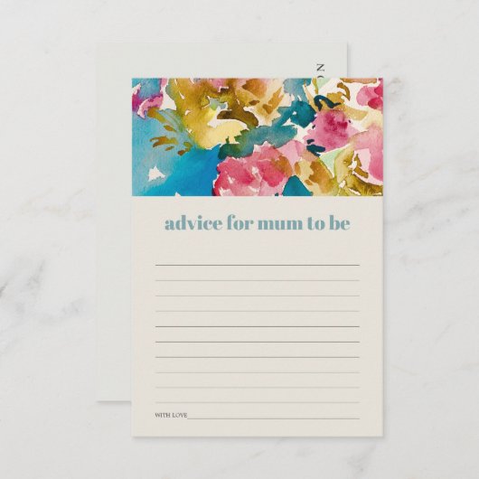 ムーム赤ちゃんシャワー用シックなピンクブルーフローラアドバイス エンクロージャーカード (正面/裏面)