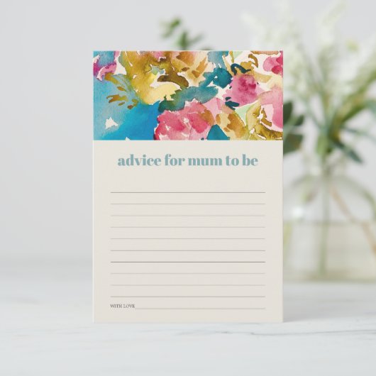 ムーム赤ちゃんシャワー用シックなピンクブルーフローラアドバイス エンクロージャーカード (スタンド正面)