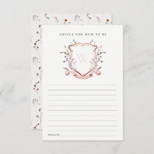 ムーム赤ちゃんシャワー用ピンクワイルドフラワークレストアドバイス エンクロージャーカード (正面/裏面)