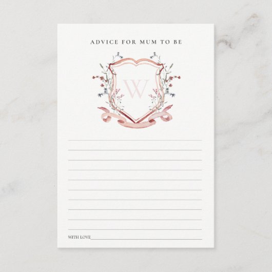 ムーム赤ちゃんシャワー用ピンクワイルドフラワークレストアドバイス エンクロージャーカード (正面)