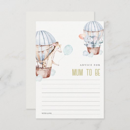 ムーム赤ちゃんシャワー用熱風船動物アドバイス エンクロージャーカード (正面/裏面)