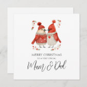 ムーム&パパウォーター色(鳥)ショウジョウコウカンチョウカップルのクリスマス シーズンカード (正面/裏面)