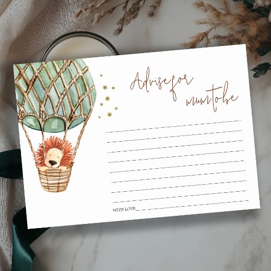 ムーム・ベイビー・シャワーの熱気球ライオン エンクロージャーカード