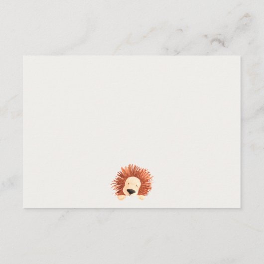 ムーム・ベイビー・シャワーの熱気球ライオン エンクロージャーカード (裏面)