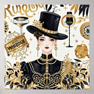 ムーランルージュスタイル、ブラックと金ゴールド、リッチな贅沢 ポスター