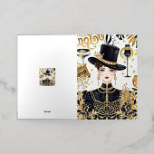 ムーランルージュスタイル、ブラックと金ゴールド、リッチな贅沢 箔グリーティングカード (外側レイダウン)