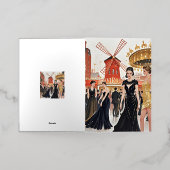 ムーランルージュスタイル、ブラックと金ゴールド、リッチな贅沢 箔グリーティングカード (外側レイダウン)