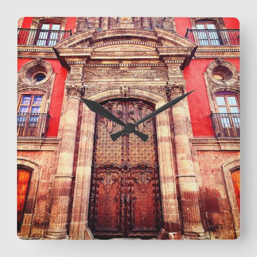 ムーリッシュサンミゲルデアレンデブラウン&オレンジドア スクエア壁時計 (正面)