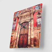 ムーリッシュサンミゲルデアレンデブラウン&オレンジドア スクエア壁時計 (傾斜)