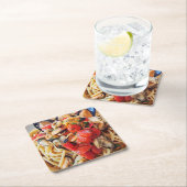 ムール貝フードコースター付きスパゲッティ スクエアペーパーコースター (インサイチュ)