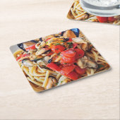 ムール貝フードコースター付きスパゲッティ スクエアペーパーコースター (アングル)