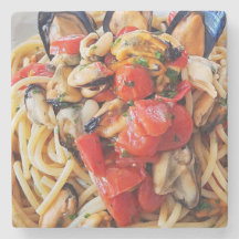 ムール貝フードコースター付きスパゲッティ