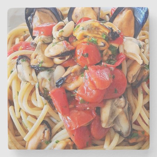 ムール貝フードコースター付きスパゲッティ ストーンコースター (正面)