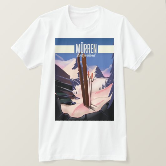 ムーレン スイス スキーポスター アートプリント Tシャツ (デザイン正面)