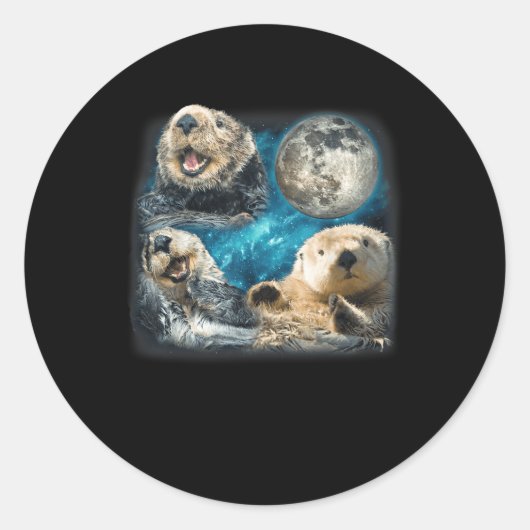ムーンおもしろいミーム動物と海のカワウソ ラウンドシール (正面)