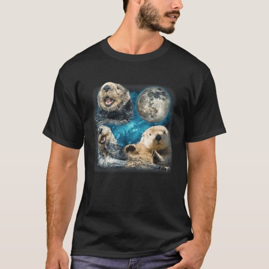 ムーンおもしろいミーム動物と海のカワウソ Tシャツ (正面)