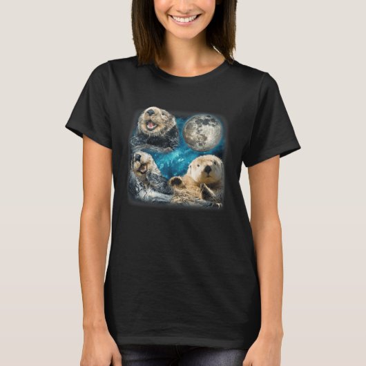 ムーンおもしろいミーム動物と海のカワウソ Tシャツ (正面)