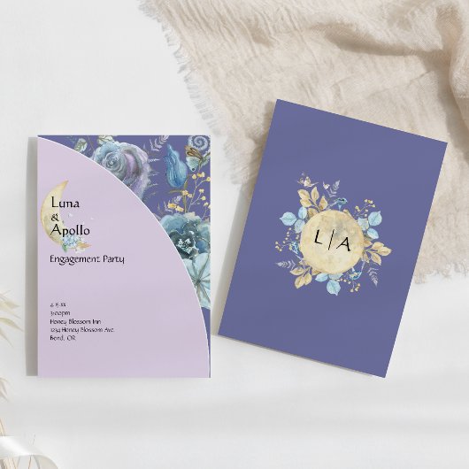 ムーンお洒落パープル婚約パーティ 招待状