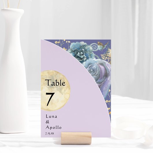 ムーンお洒落パープル結婚のテーブル番号カード テーブルナンバー