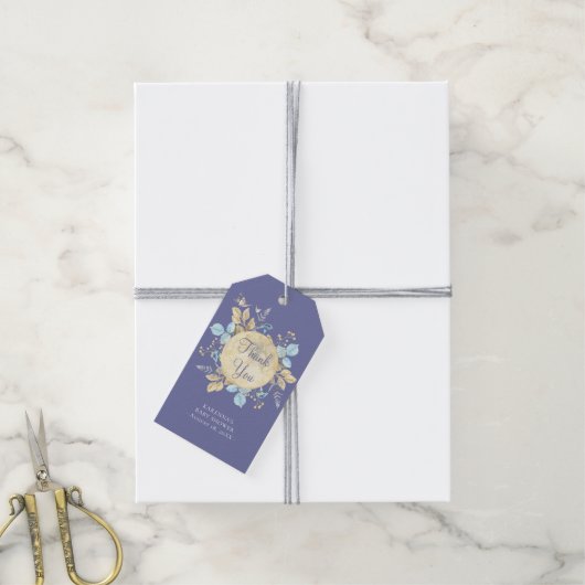 ムーンお洒落パープル赤ちゃんシャワーありがとう ギフトタグ (より糸付き)