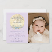 ムーンお洒落ラベンダーパープルツーフォト誕生 案内状 (裏面)