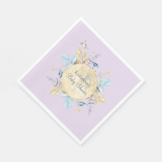 ムーンお洒落ラベンダーパープルベビーシャワー スタンダードランチョンナプキン (角)