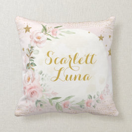 ムーンかわいらし&スターズピンク赤面金ゴールドフローラ子供部屋 クッション