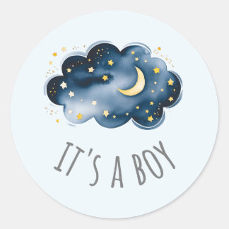 ムーンとスターズ ブルー It's A Boy ベビーシャワー ラウンドシール
