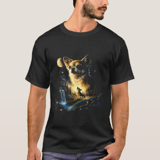ムーンに向かって吠えるチワワ レトロ 面白い Tシャツ