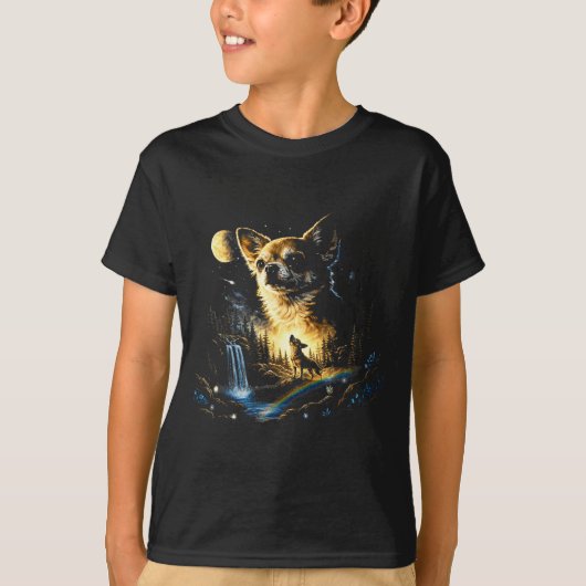 ムーンに向かって吠えるチワワ ヴィンテージ 面白い Tシャツ (正面)