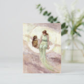 ムーンのヴィンテージ水色の魔女とフクロウ ポストカード (スタンド正面)