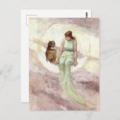 ムーンのヴィンテージ水色の魔女とフクロウ ポストカード (正面/裏面)