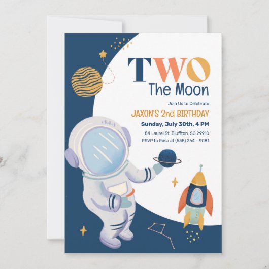 ムーンアウタースペースキッズ2nd誕生日パーティー招待状 招待状 (正面)