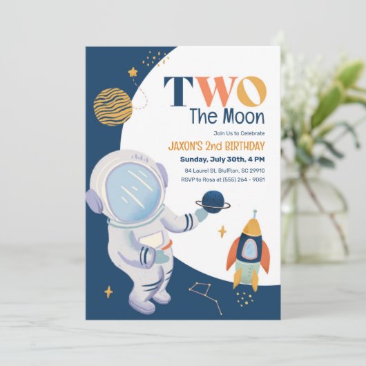 ムーンアウタースペースキッズ2nd誕生日パーティー招待状 招待状 (スタンド正面)
