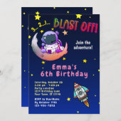 ムーンアドベンチャー（女の子）バースデーパーティーの招待 招待状 (正面/裏面)