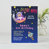 ムーンアドベンチャー（女の子）フォトバースデーパーティー招待状 招待状 (スタンド正面)