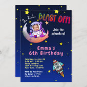 ムーンアドベンチャー（女の子）フォトバースデーパーティー招待状 招待状 (正面/裏面)