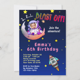 ムーンアドベンチャー（女の子）フォトバースデーパーティー招待状 招待状