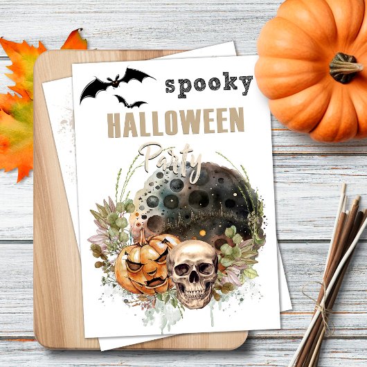 ムーンアンドスカルミスティックハロウィーン招待状 招待状