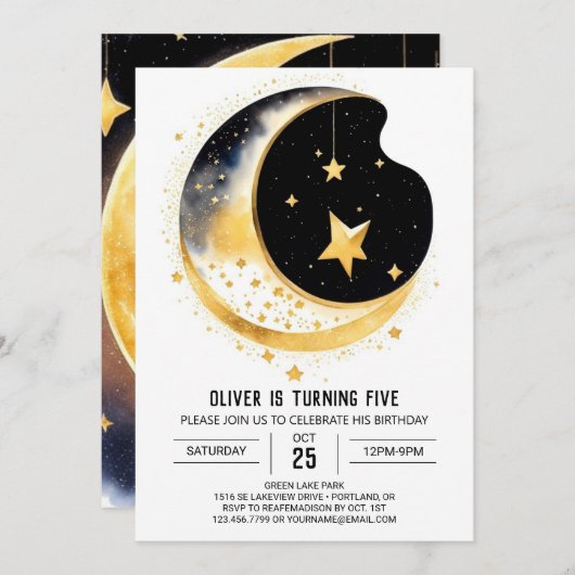 ムーンアンドスターズファンタジー誕生日 招待状 (正面/裏面)