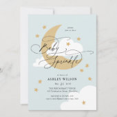 ムーンアンドスターズブルーエレガントスクリプトベビー散水 招待状 (正面)