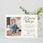 ムーンアンドスターズ 1歳誕生日写真感謝カード 招待状 (スタンド正面)