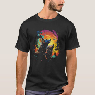 ムーンアートアラスで三クール匹の狼ポップ・アートのが泣くアラスカW Tシャツ