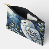 ムーンアーンで枝に白いフクロウ絵画ズ アクセサリーポーチ (見開き)