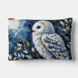 ムーンアーンで枝に白いフクロウ絵画ズ アクセサリーポーチ